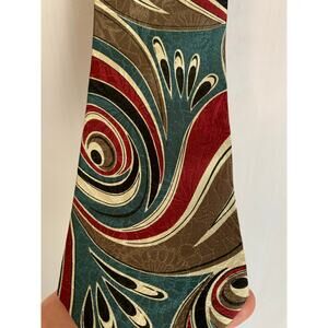 Oscar de la Renta Vintage Neckwear 100% Silk Teal/Brown Swirl Print